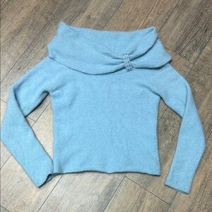 Vintage Angora Off-Shoulder Sky Blue Sweater Y2K